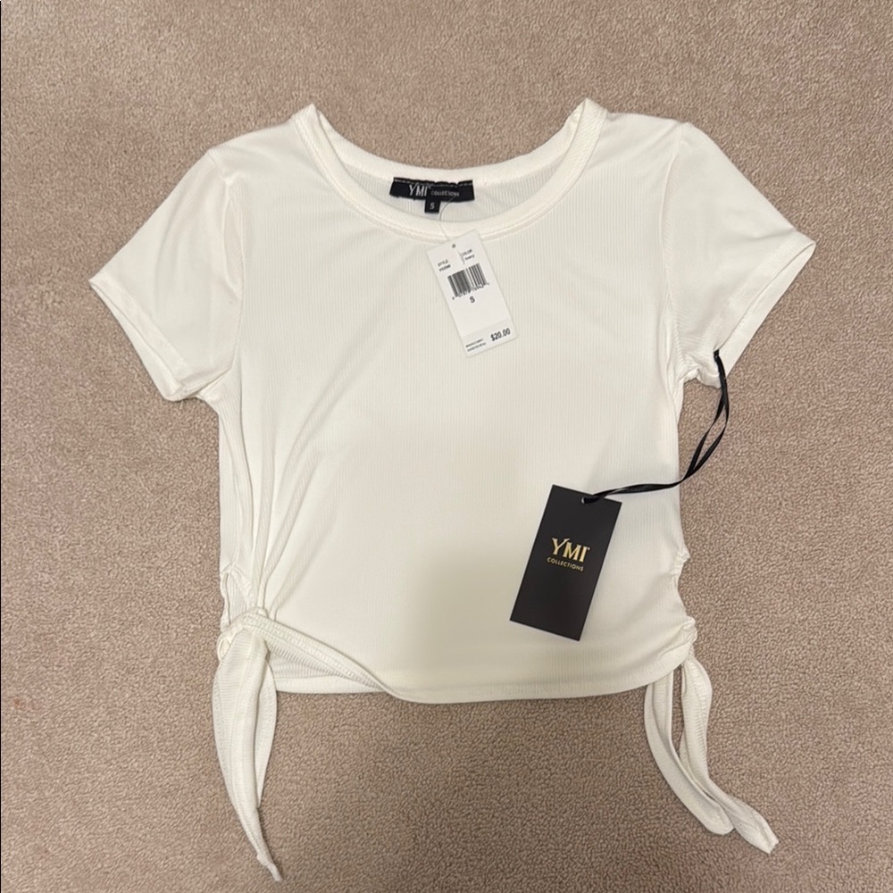 YMI Women's White Tie-Side Top